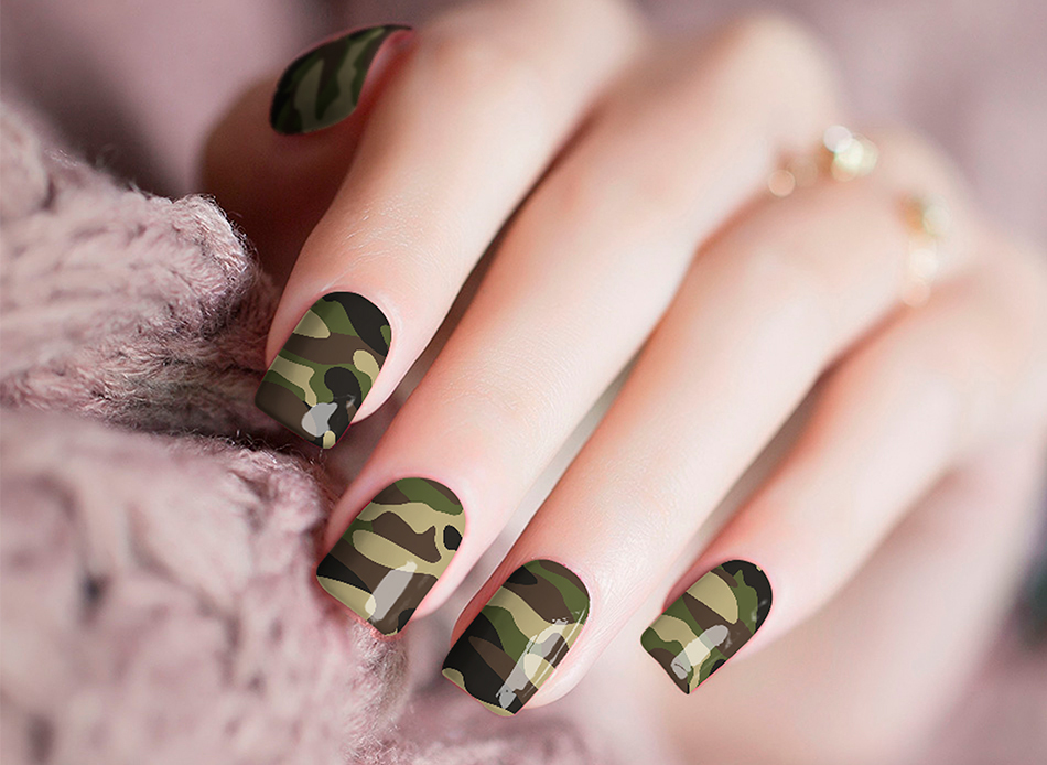 Waterslide Full Nail Decals Set of 10 - Green Camo Camouflage | eBay